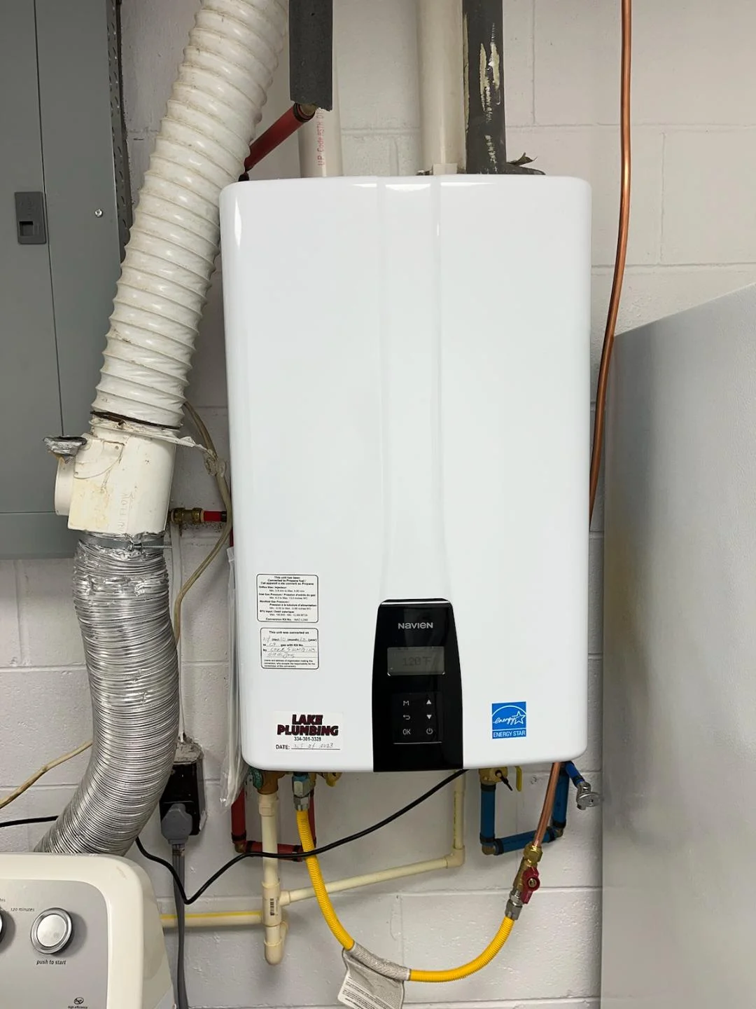Navien tankless water heater installation by Lake Plumbing LLC